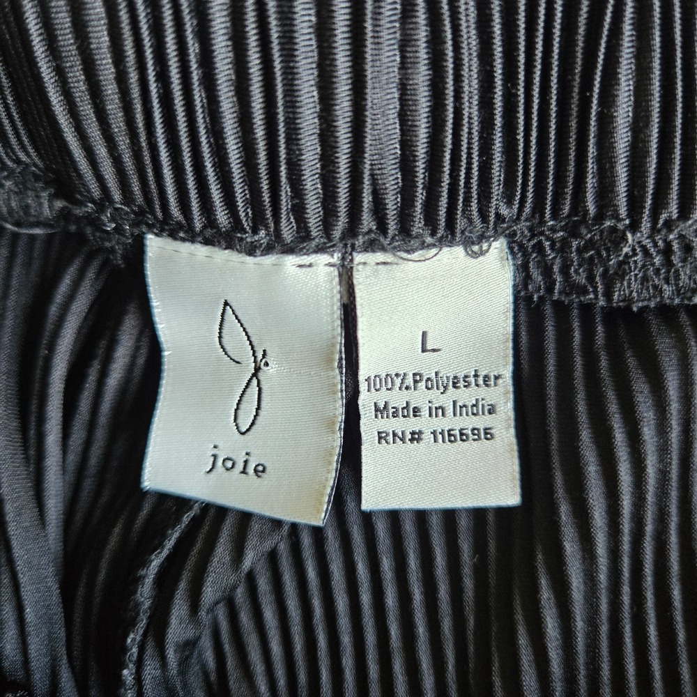 Joie Black Pleated Wide Leg Pants Size L Flowy Minimalist Chic Lettuce Hem - Picture 6 of 10